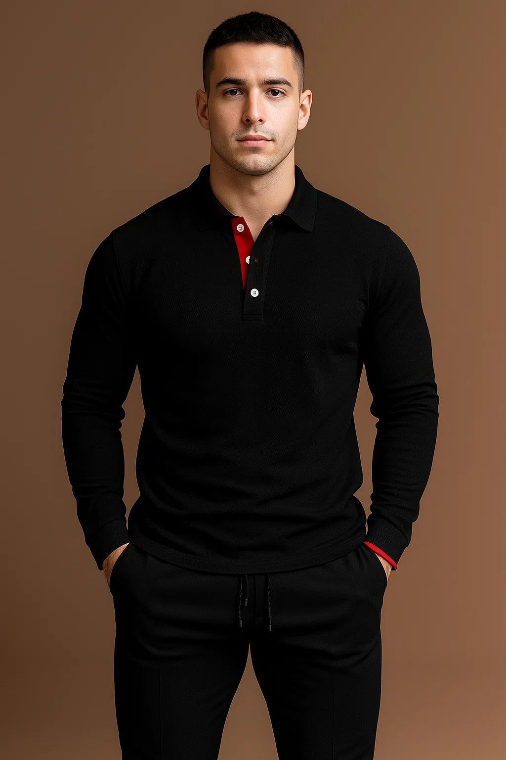 Herren Langarm Polohemd Mit Kragen Und Knopfleiste