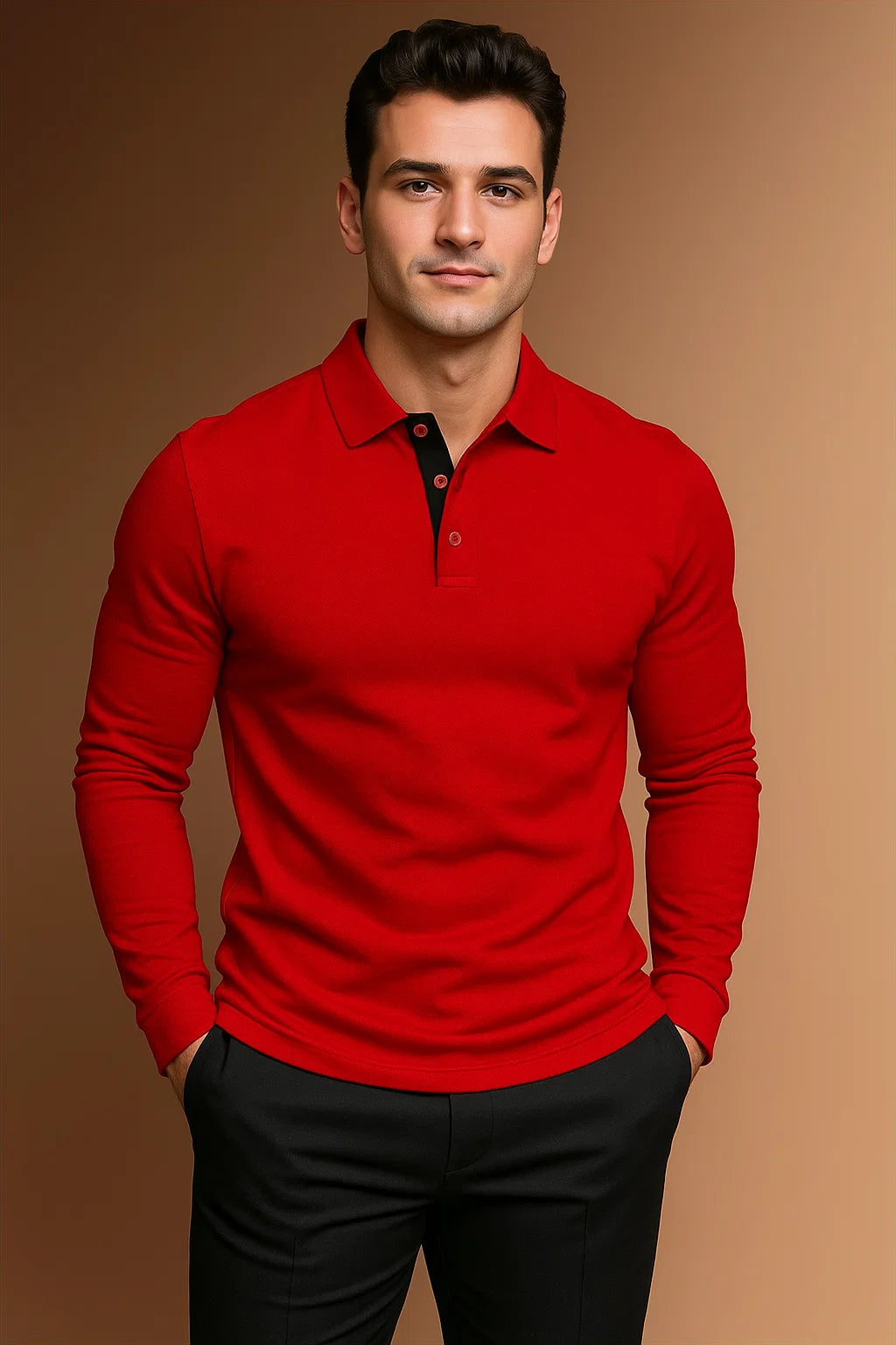 Herren Langarm Polohemd Mit Kragen Und Knopfleiste