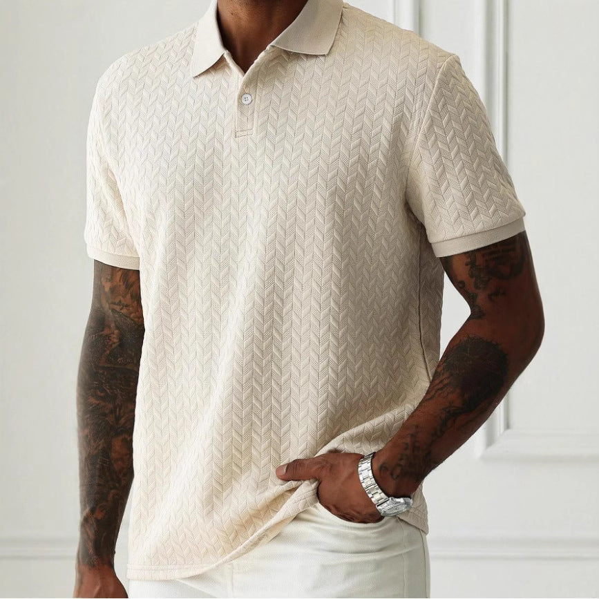 Herren Poloshirt Kurzarm Mit Strukturiertem Chevron-Strick Und Knopfleiste