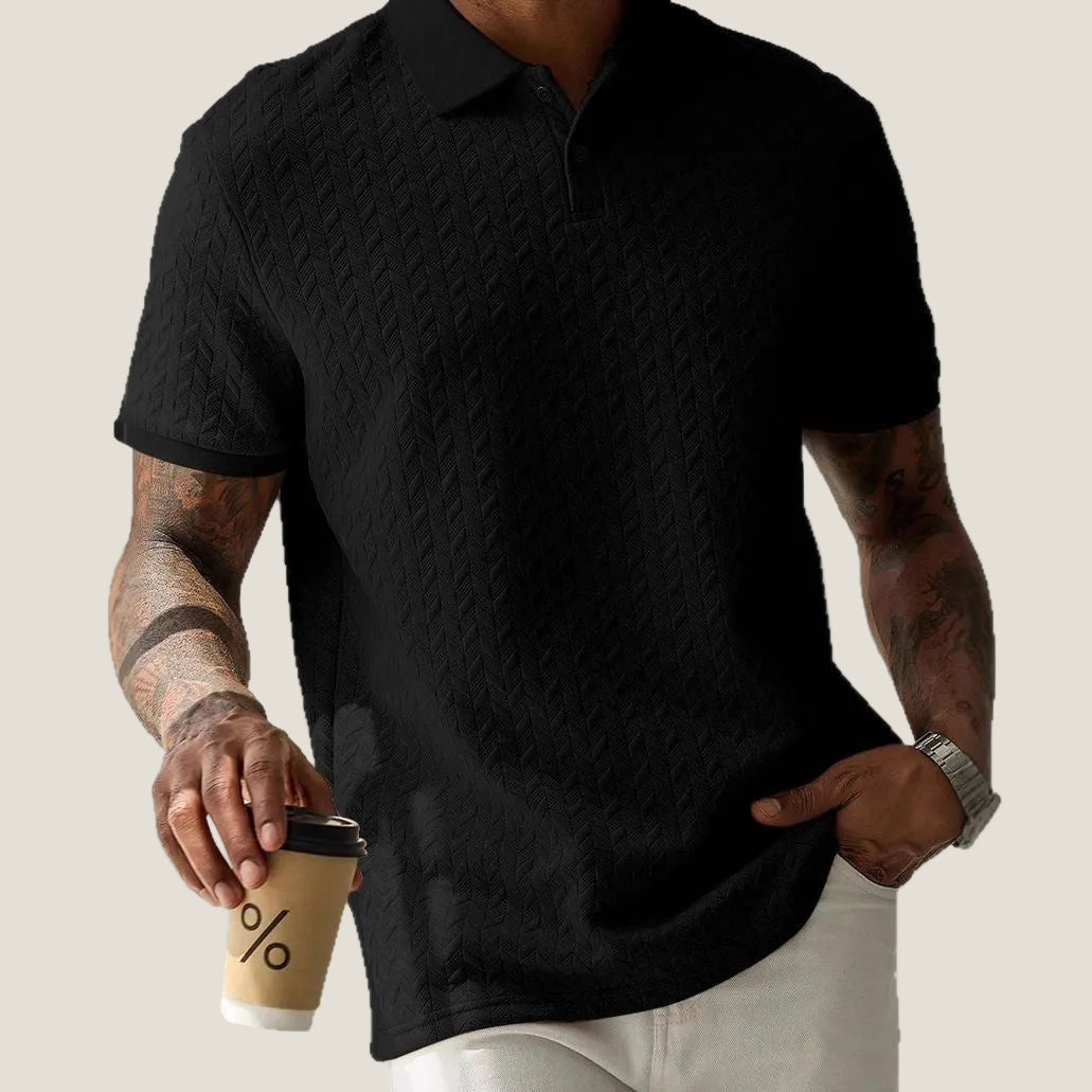 Herren Poloshirt Kurzarm Mit Strukturiertem Chevron-Strick Und Knopfleiste