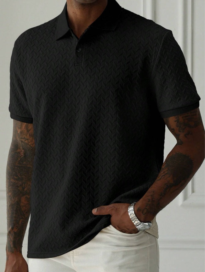Herren Poloshirt Kurzarm Mit Strukturiertem Chevron-Strick Und Knopfleiste