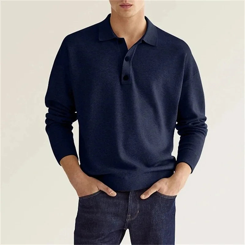 NovaFlex Herren Langarm Casual Strick Polohemd Alltagslook Stilvoll