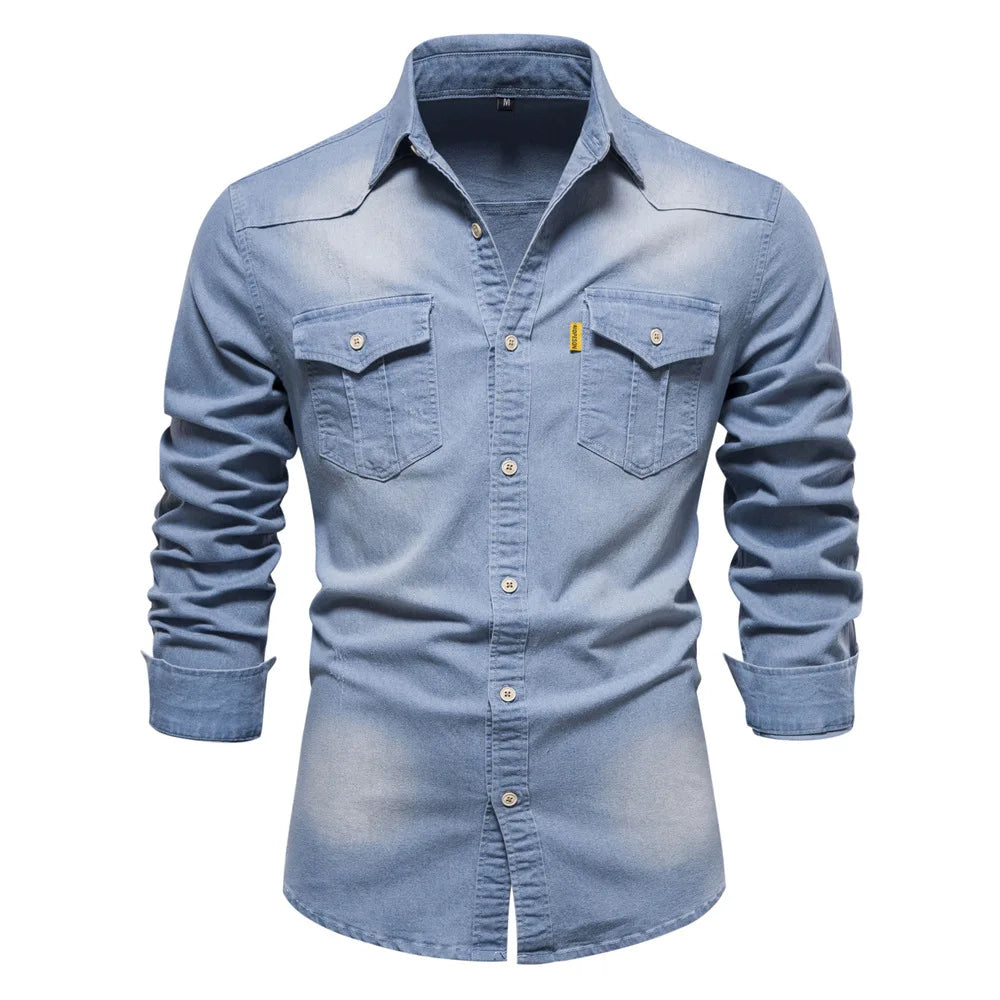 NovaLoom Herren Denim Button-Up Hemd Für Alltag Und Freizeit