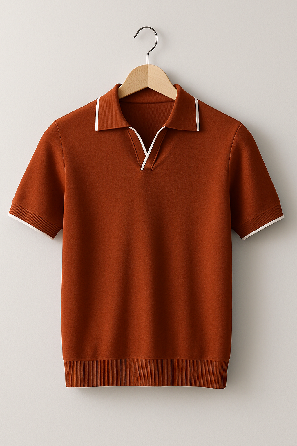 Kurzarm Strickpolo Mit Kontrastbesatz Und Slim Fit