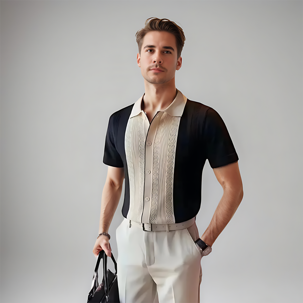 Herren Polo-Shirt Mit Kurzem Arm Und Kontrastpaneel-Detail
