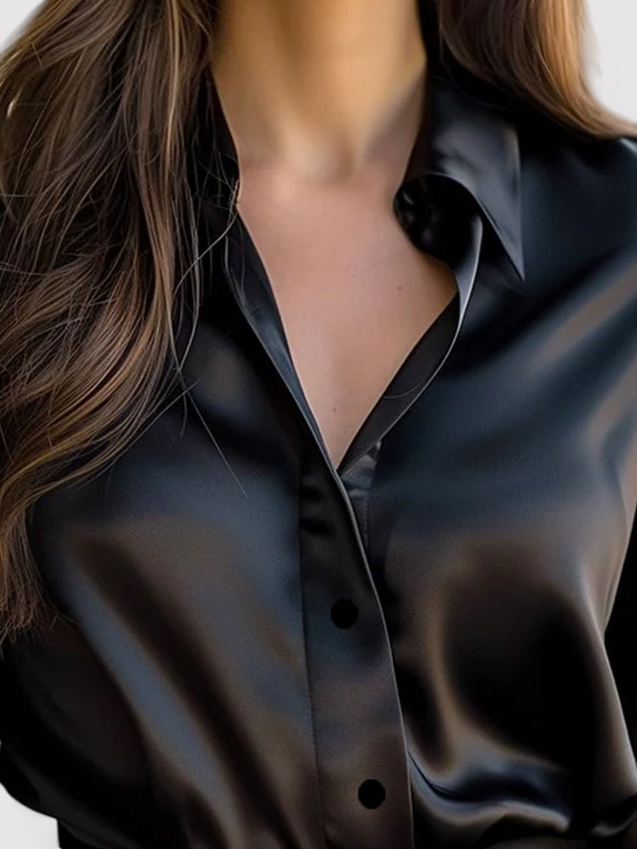 Damen Elegante Satin Langarmbluse In Feinem Glanz Und Stil
