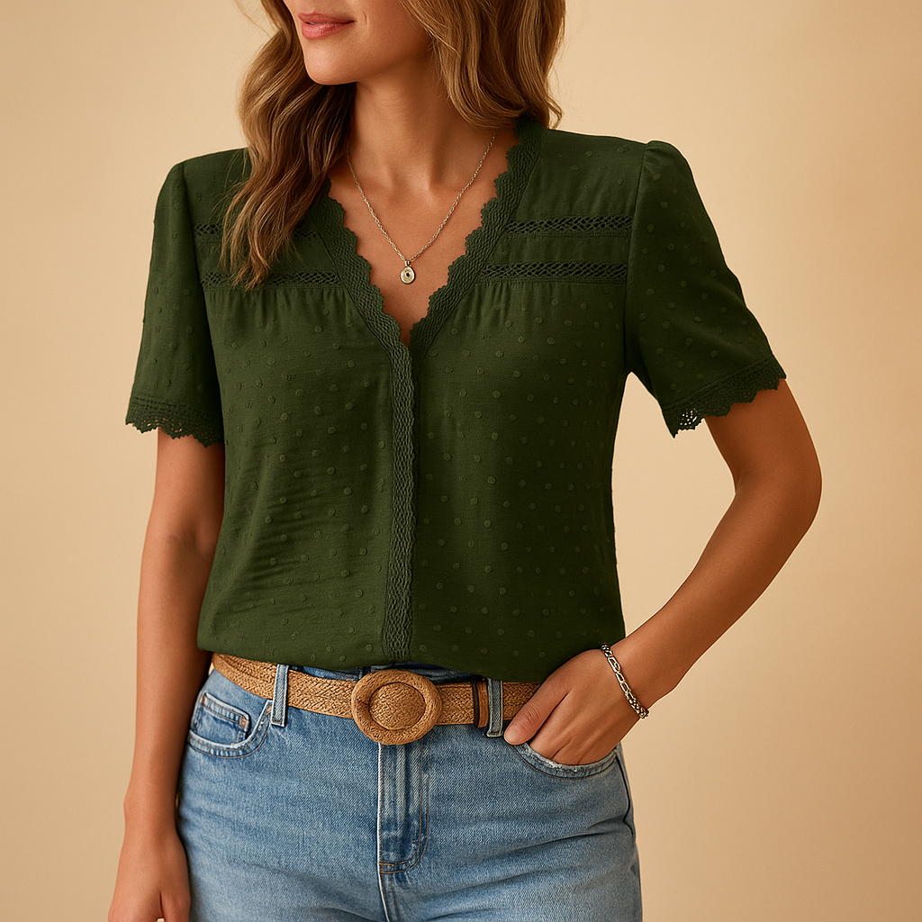 Damen Spitzenbluse Mit V-Ausschnitt Und Elegante Passform Für Büro Und Anlässe