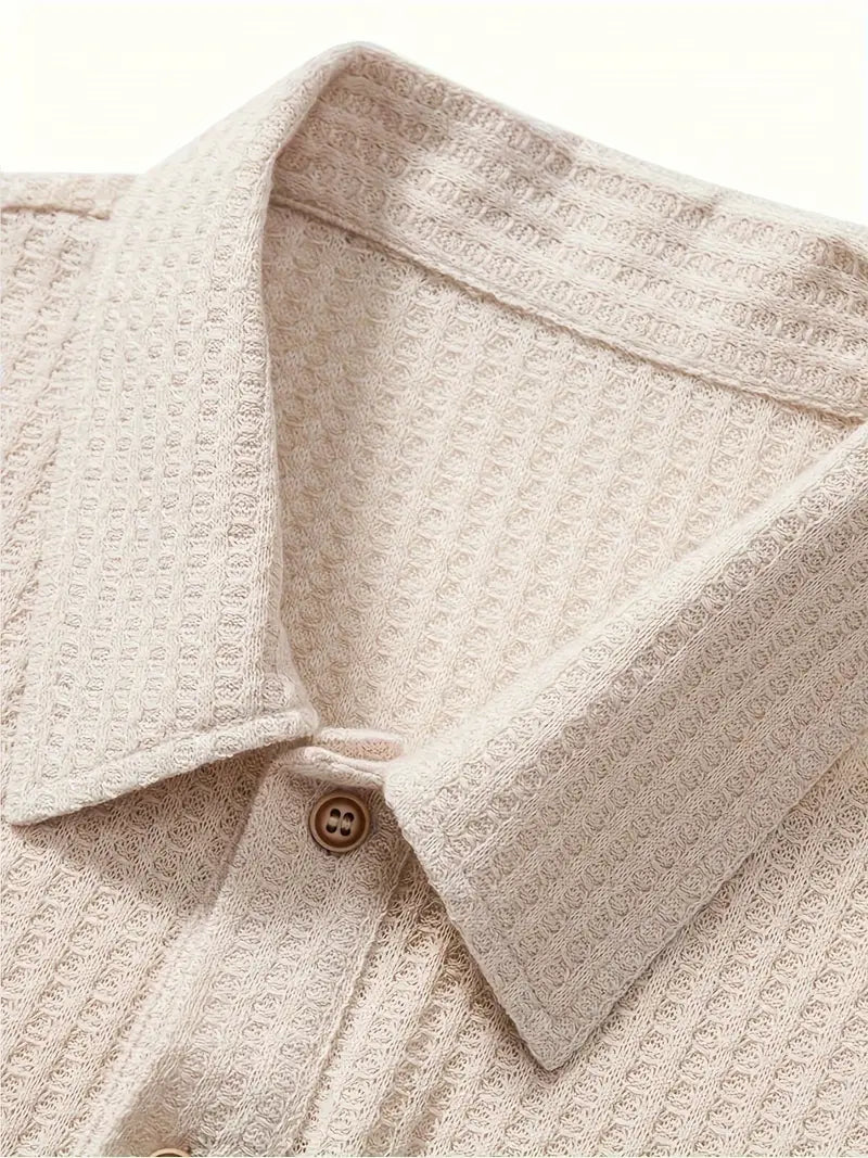 Herren Poloshirt Aus Waffelstrick Mit Kurzem Arm Und Zwei-Knopf-Kragen