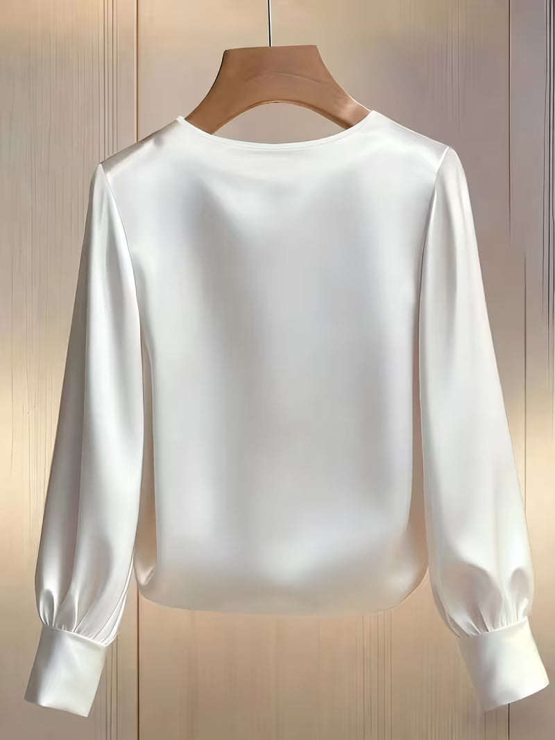 Damen Bluse Mit Satin-Bischofärmeln Und Perlen- und Kristallbesatz
