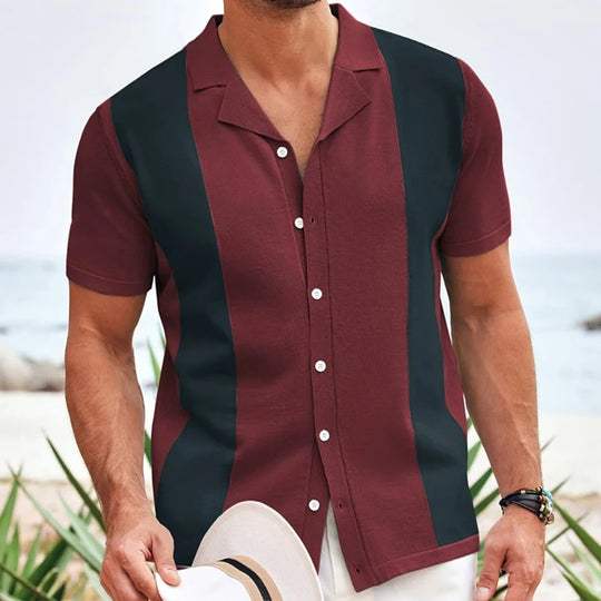 Herren Poloshirt Mit Kurzen Ärmeln Und Vertikale Kontrastpaneele Knopfleiste